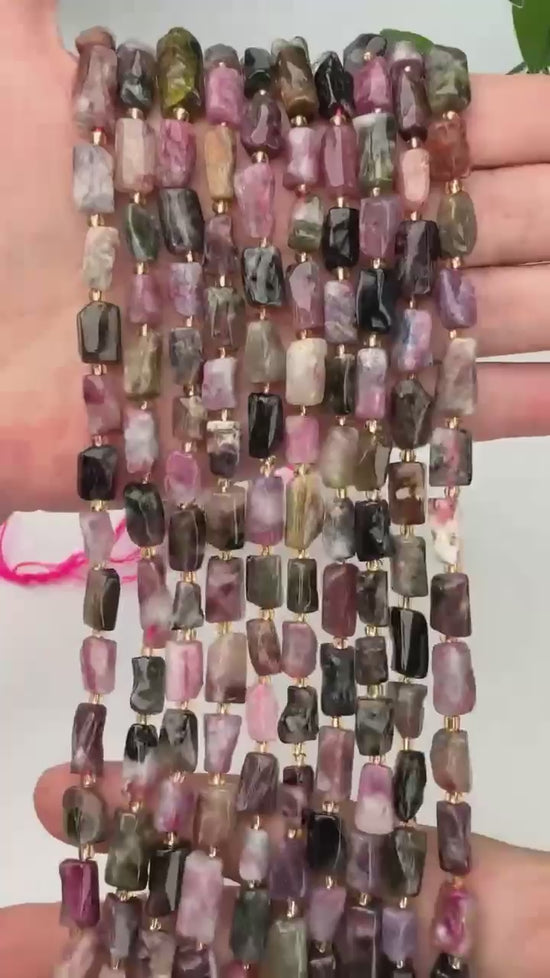 Tourmaline Faceted Tube Beads Size Varies Jewelry Making 15.5 Inch Strand