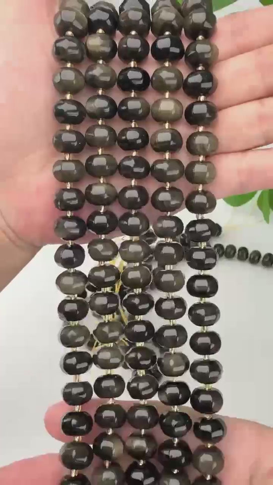 Gold Obsidian Pumpkin Rondelle Beads Jewelry Making Size 12x8mm 15" Strand