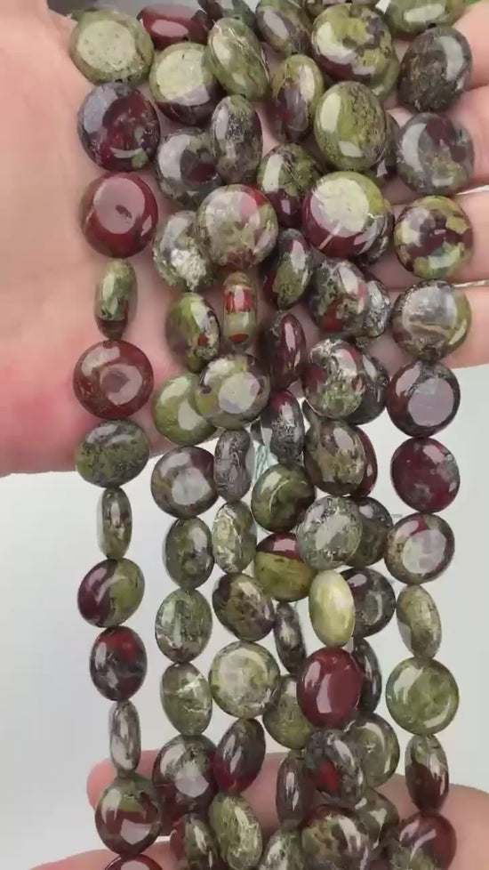 Dragon Bloodstone Smooth Coin Beads Size 15mm Jewelry Making 15 Inch Strand