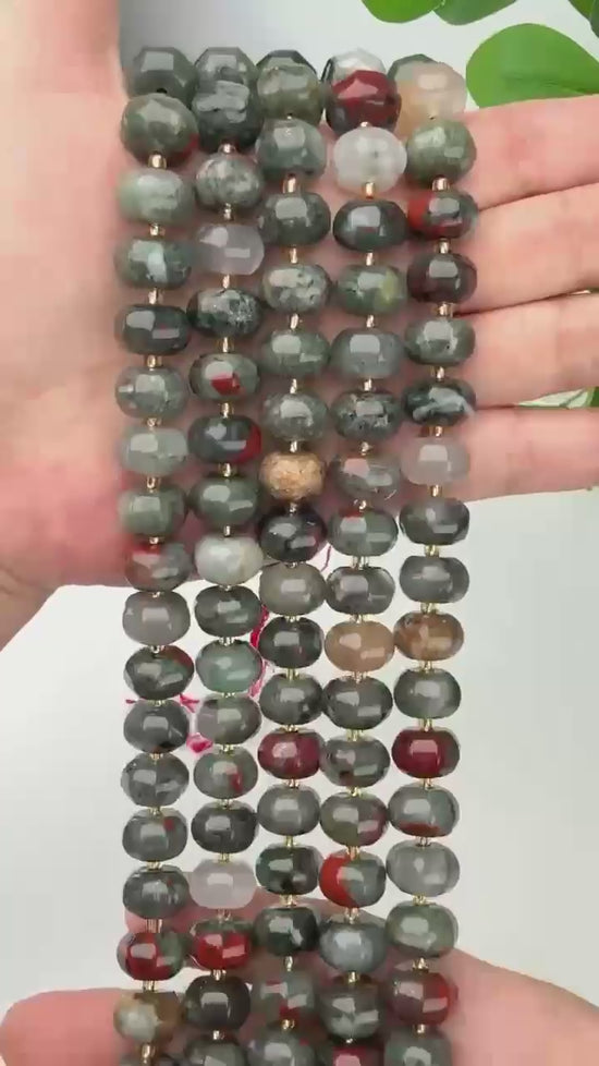 African Bloodstone Pumpkin Rondelle Beads Jewelry Making Size 12x8mm 15" Strand