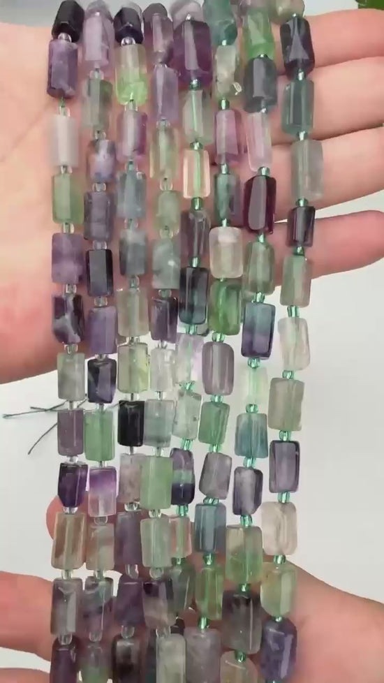 Multi-Color Fluorite Faceted Tube Beads Size 12x8mm Jewelry Making 15.5 Inch Strand