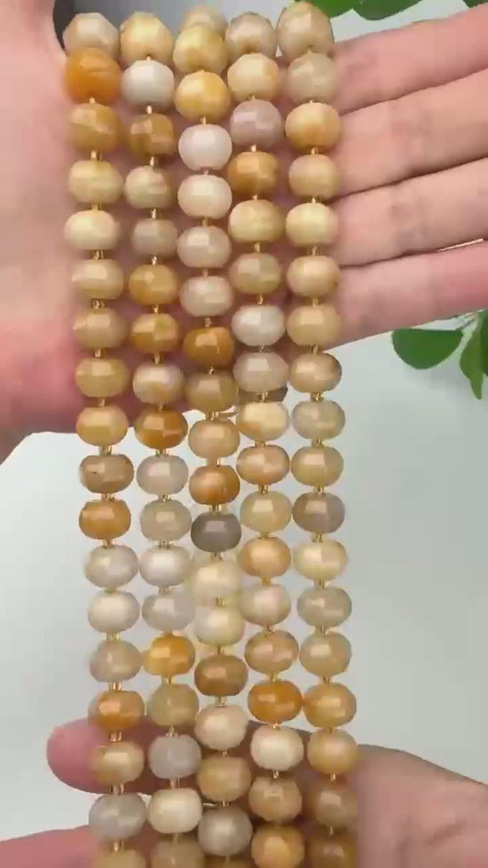 Yellow Jade Pumpkin Rondelle Beads Jewelry Making Size 12x8mm 15" Strand