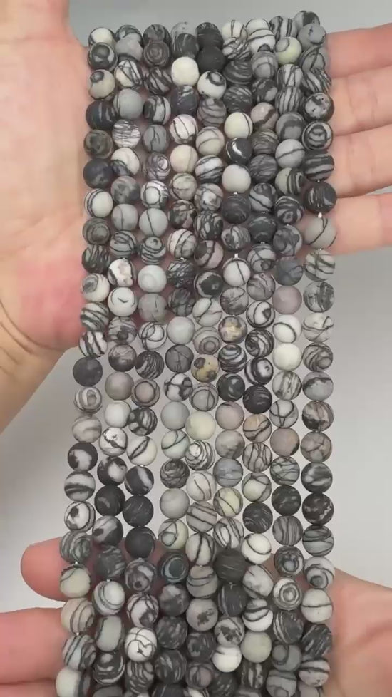 Black Web Jasper Matte Round Beads: Jewelry Making, 15 Inch Strand