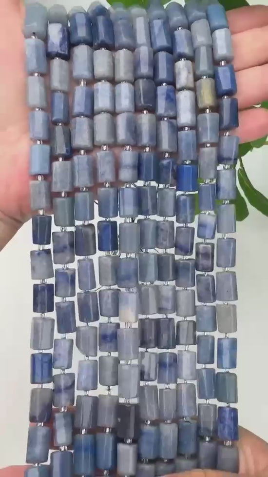 Blue Aventurine Faceted Tube Beads Size 12x8mm Jewelry Making 15.5 Inch Strand