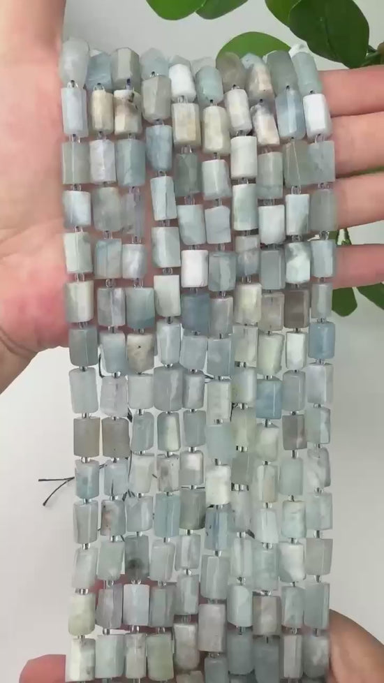 Blue Aquamarine Faceted Tube Beads Size 12x8mm Jewelry Making 15.5 Inch Strand