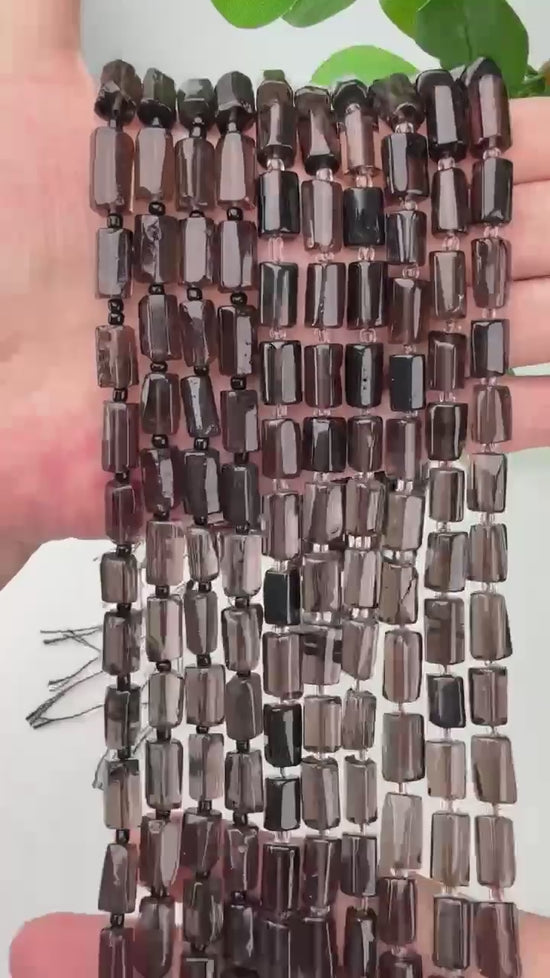 Smoky Quartz Faceted Tube Beads Size 12x8mm Jewelry Making 15.5 Inch Strand