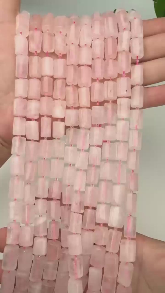 Rose Quartz Faceted Tube Beads Size 12x8mm Jewelry Making 15.5 Inch Strand