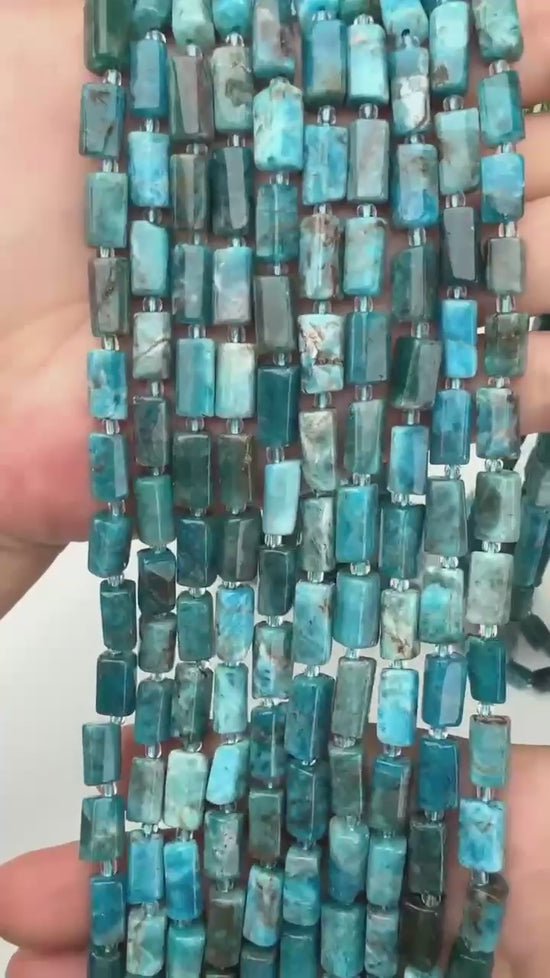 Blue Apatite Faceted Tube Beads Size 12x8mm Jewelry Making 15.5 Inch Strand