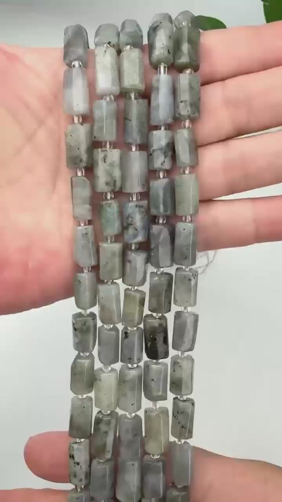 White Labradorite Faceted Tube Beads Size 12x8mm Jewelry Making 15.5 Inch Strand