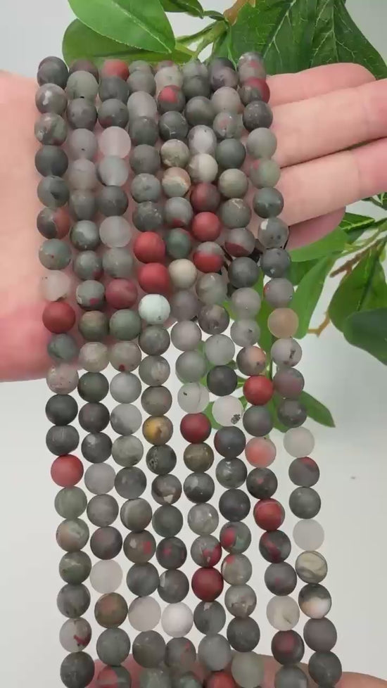 African Bloodstone Matte Round Beads 4mm 6mm 8mm 10mm Jewelry Making 15 Inch Strand