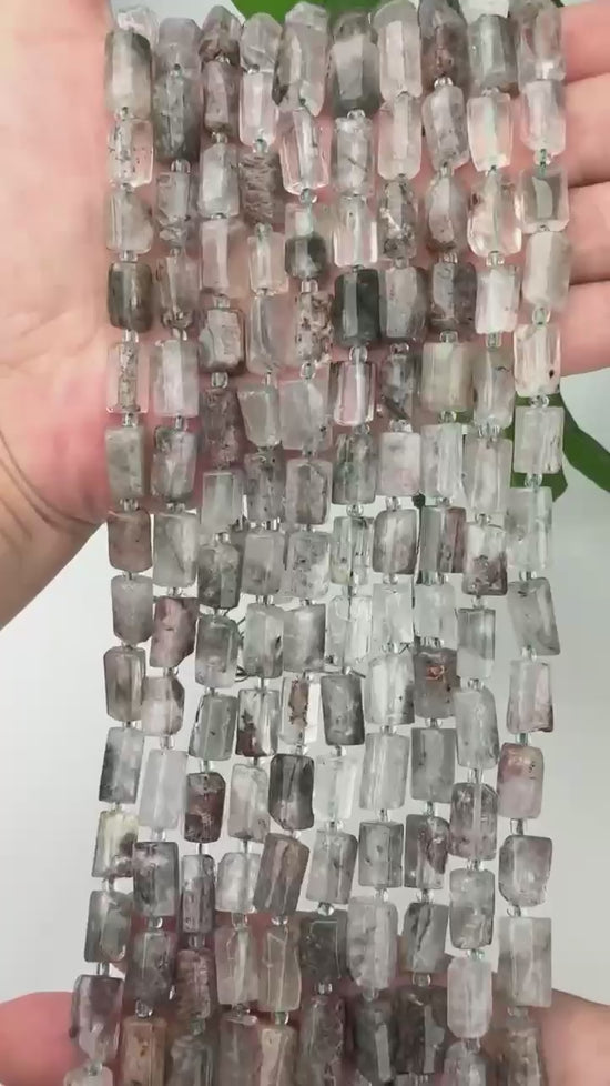Green Phantom Quartz Faceted Tube Beads Size 12x8mm Jewelry Making 15.5 Inch Strand