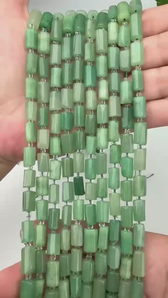 Green Aventurine Faceted Tube Beads Size 12x8mm Jewelry Making 15.5 Inch Strand