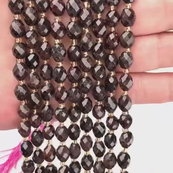 Red Garnet Faceted Rice Barrel Beads