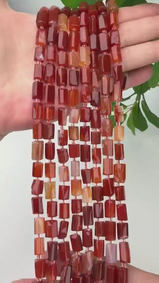 Carnelian Faceted Tube Beads Size 12x8mm Jewelry Making 15.5 Inch Strand