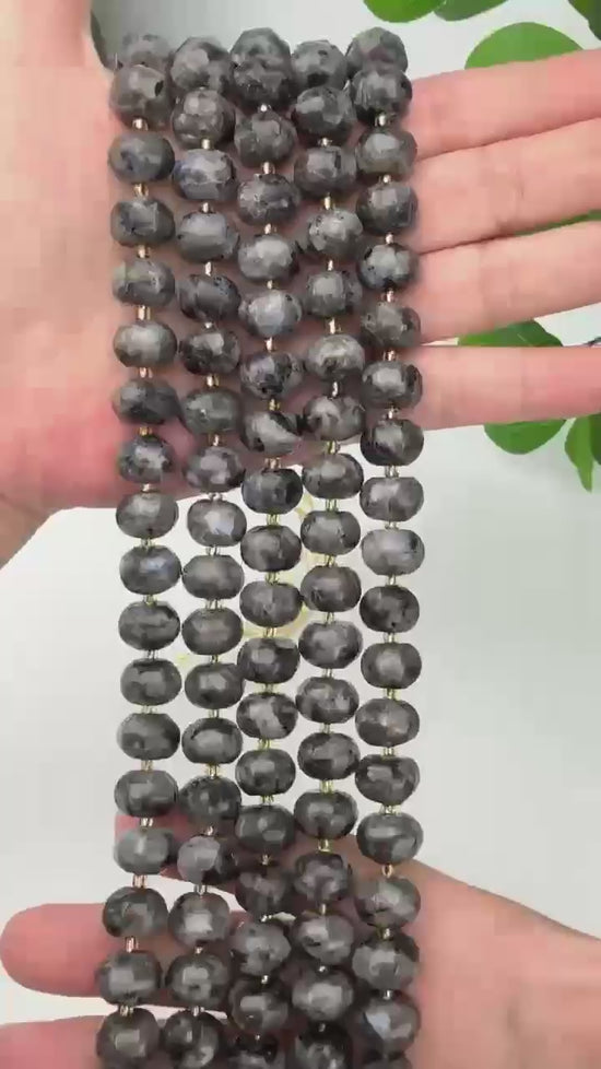 Black Labradorite Pumpkin Rondelle Beads Jewelry Making Size 12x8mm 15" Strand