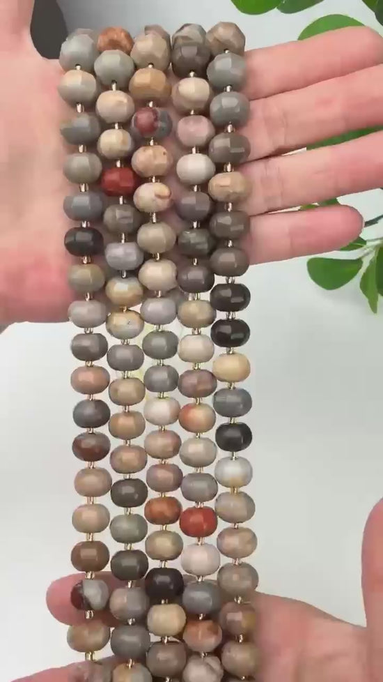 American Picture Jasper Pumpkin Rondelle Beads Jewelry Making Size 12x8mm 15" Strand