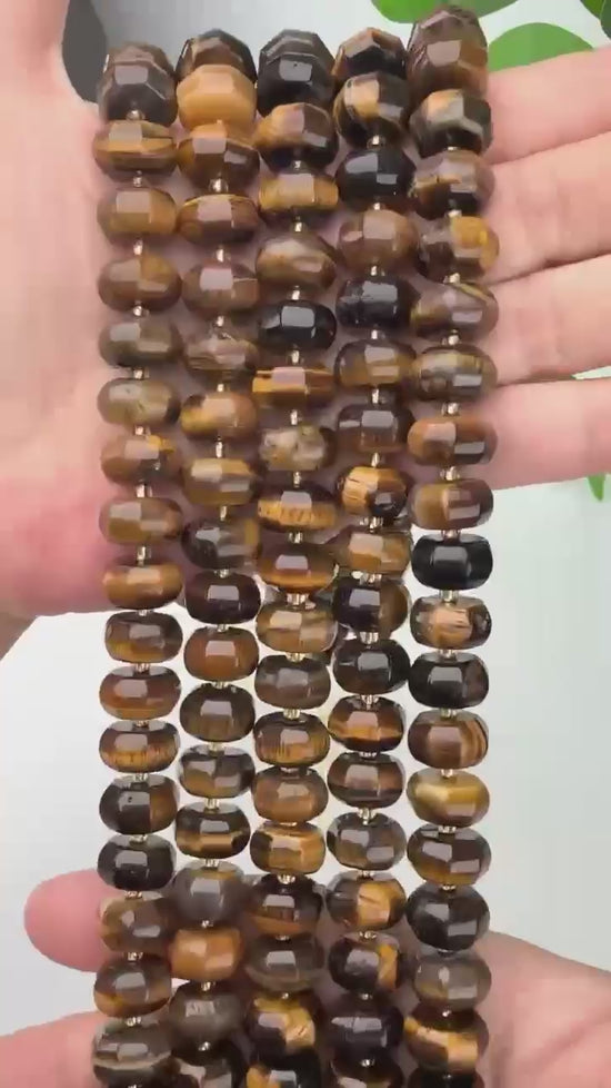 Tiger Eye Pumpkin Rondelle Beads Jewelry Making Size 12x8mm 15" Strand