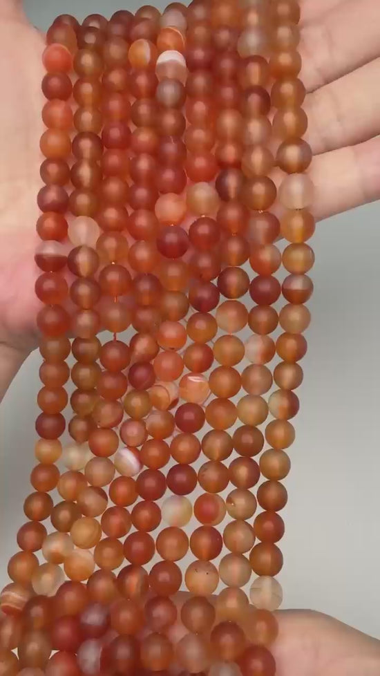 Orange Carnelian Matte Round Beads: Jewelry Making, 15 Inch Strand