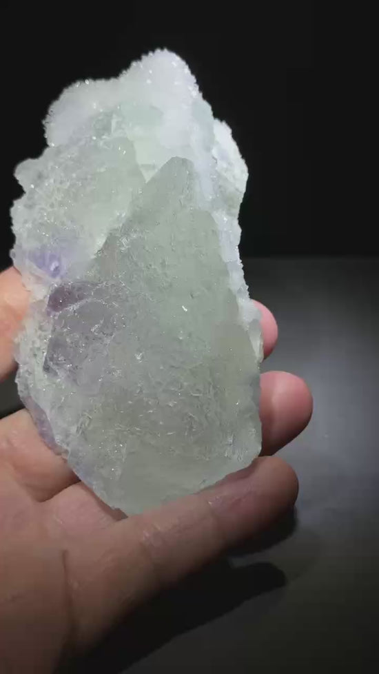 7.6 oz Green Purple Fluorite with Sugary White Quartz Mineral Specimen -13