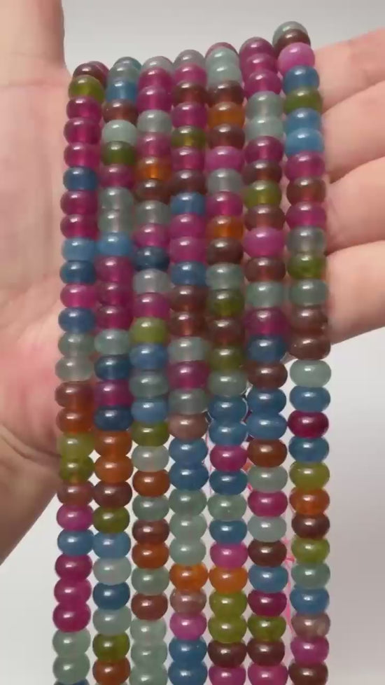 Multi-Color Dyed Jade Smooth Rondelle Beads Jewelry Making Size 5x8mm 15 inch Strand