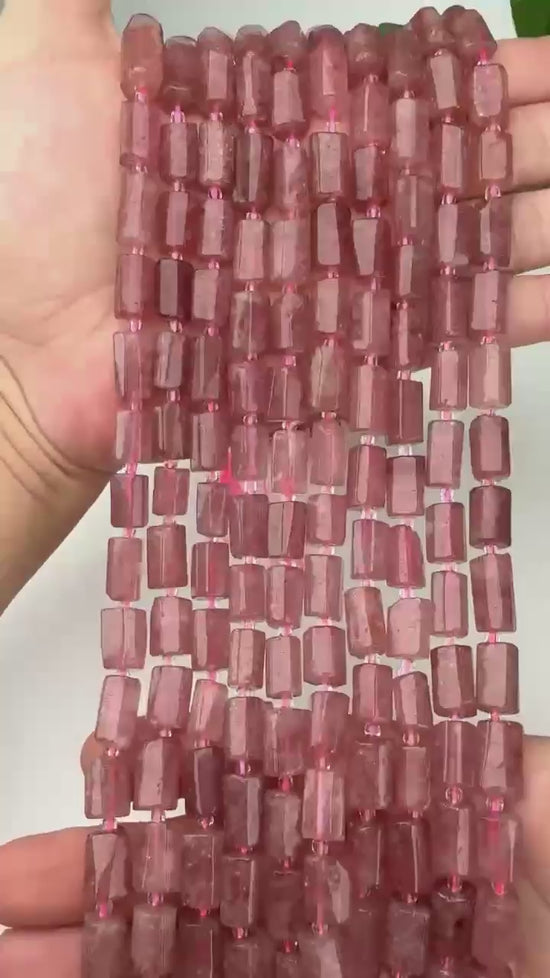 Strawberry Quartz Faceted Tube Beads Size 12x8mm Jewelry Making 15.5 Inch Strand
