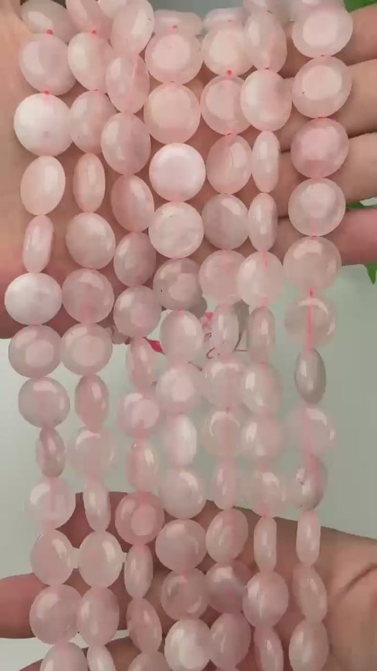 Rose Quartz Smooth Coin Beads Size 15mm Jewelry Making 15 Inch Strand