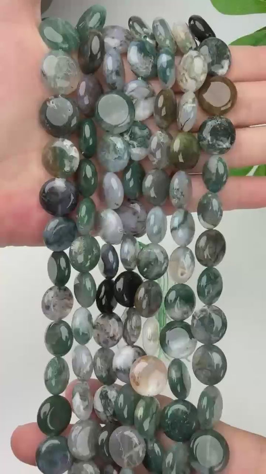 Moss Agate Smooth Coin Beads Size 15mm Jewelry Making 15 Inch Strand