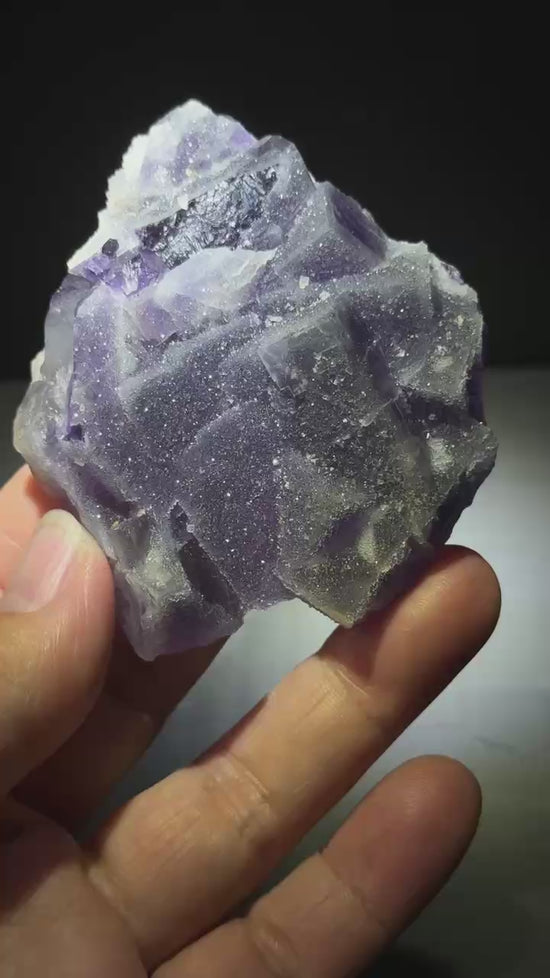 2.8 oz Purple Cubic Fluorite with Sugary White Quartz Mineral Specimen -11