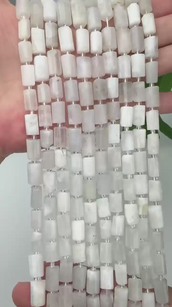 White Moonstone Faceted Tube Beads Size 12x8mm Jewelry Making 15.5 Inch Strand