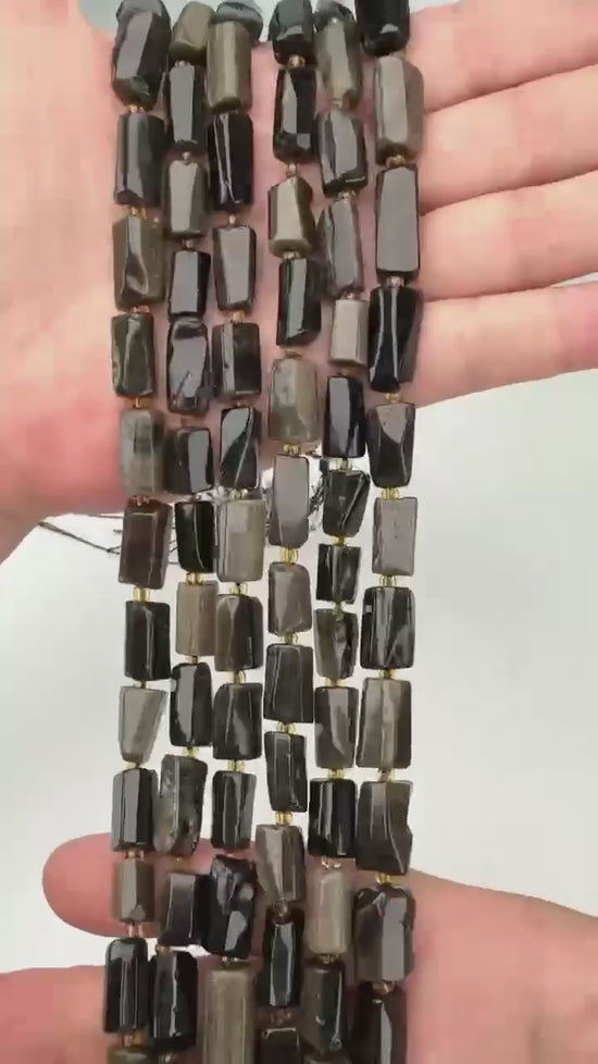 Gold Obsidian Faceted Tube Beads Size 12x8mm Jewelry Making 15.5 Inch Strand