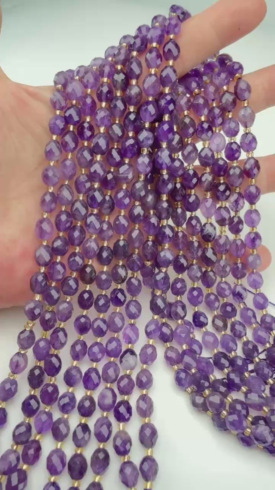 Amethyst Faceted Rice Barrel Beads