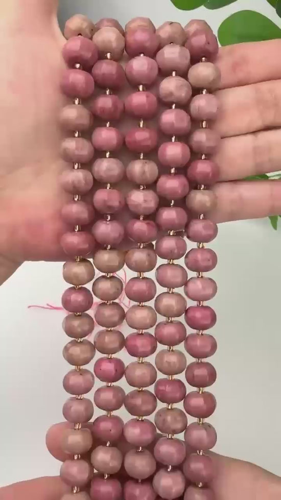 Pink Rhodonite Pumpkin Rondelle Beads Jewelry Making Size 12x8mm 15" Strand