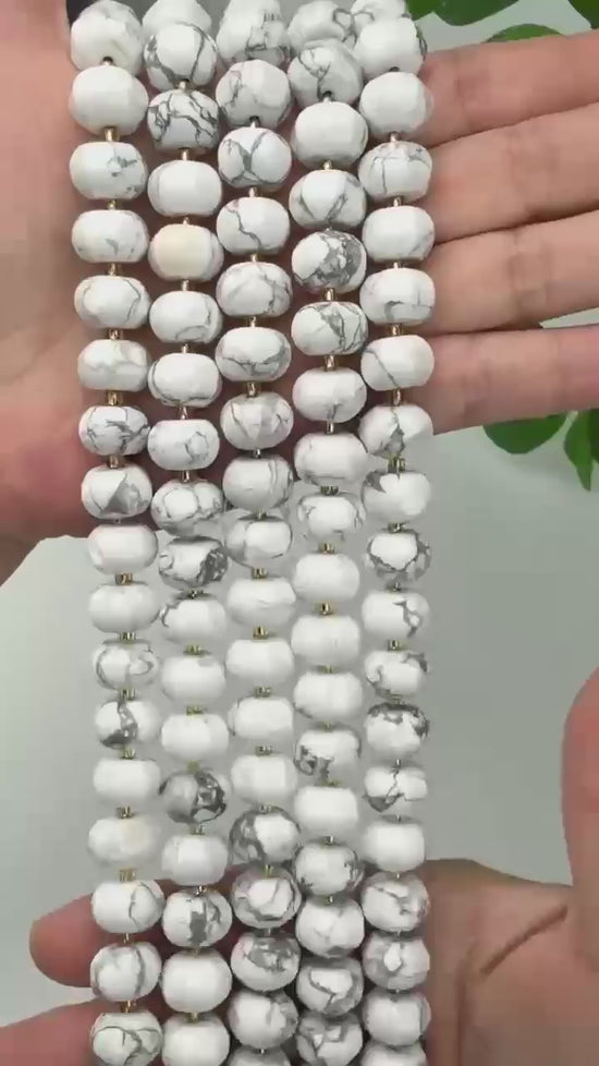 White Howlite Pumpkin Rondelle Beads Jewelry Making Size 12x8mm 15" Strand