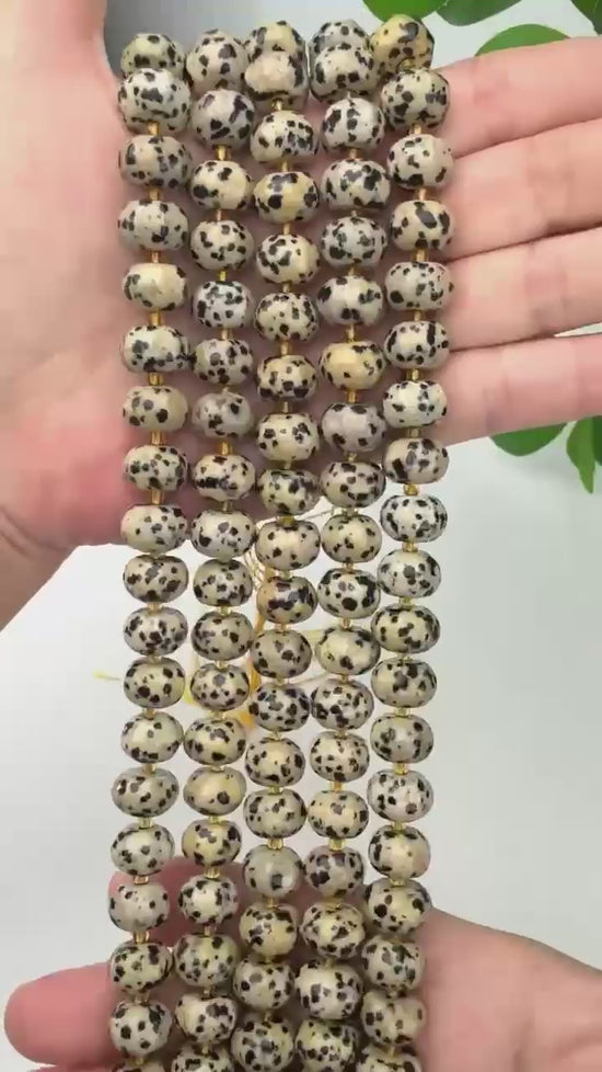 Dalmatian Jasper Pumpkin Rondelle Beads Jewelry Making Size 12x8mm 15" Strand