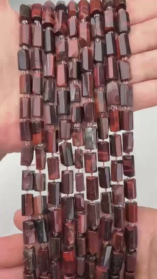 Red Tiger Eye Faceted Tube Beads Size 12x8mm Jewelry Making 15.5 Inch Strand