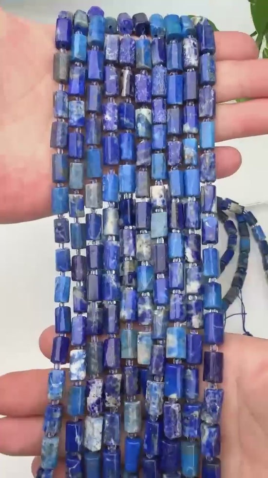 Lapis Faceted Tube Beads Size 12x8mm Jewelry Making 15.5 Inch Strand