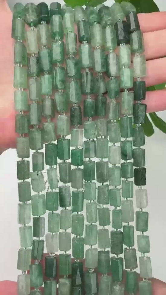 Green Strawberry Quartz Faceted Tube Beads Size 12x8mm Jewelry Making 15.5 Inch Strand
