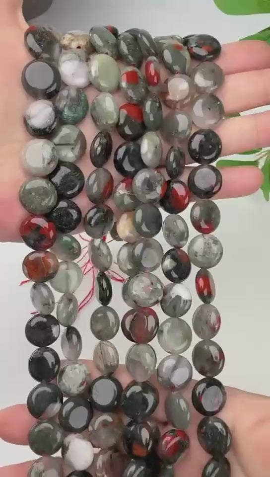 African Bloodstone Smooth Coin Beads Size 15mm Jewelry Making 15 Inch Strand