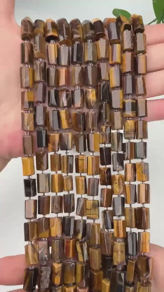 Tiger Eye Faceted Tube Beads Size 12x8mm Jewelry Making 15.5 Inch Strand