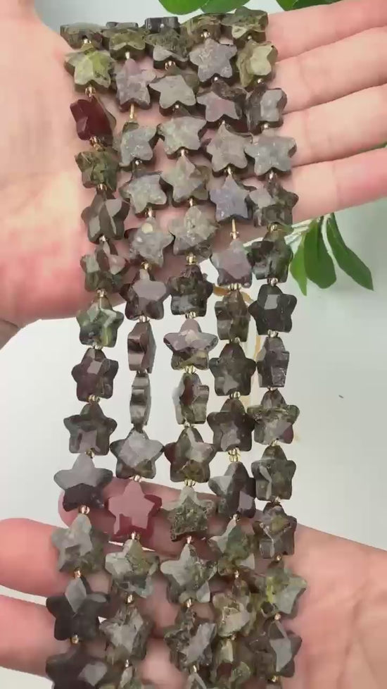 Dragon Bloodstone Faceted Star Beads Size 14mm Jewelry Making 15.5 Inch Strand