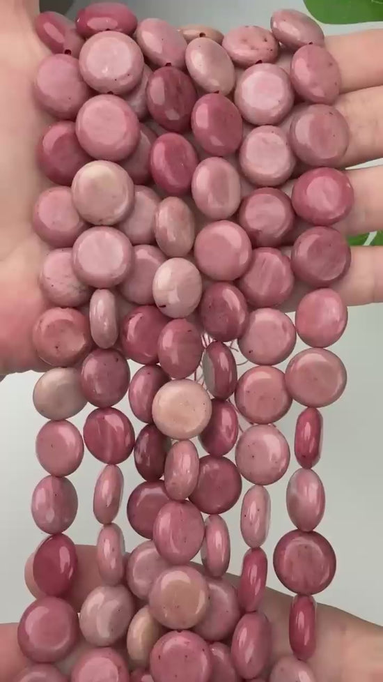 Pink Rhodonite Smooth Coin Beads Size 15mm Jewelry Making 15 Inch Strand