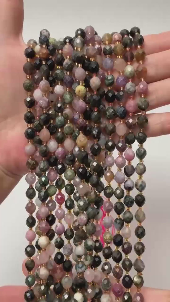 Multi-Color Tourmaline Faceted Rice Barrel Beads Size 6x8mm Jewelry Making 15.5" Strand