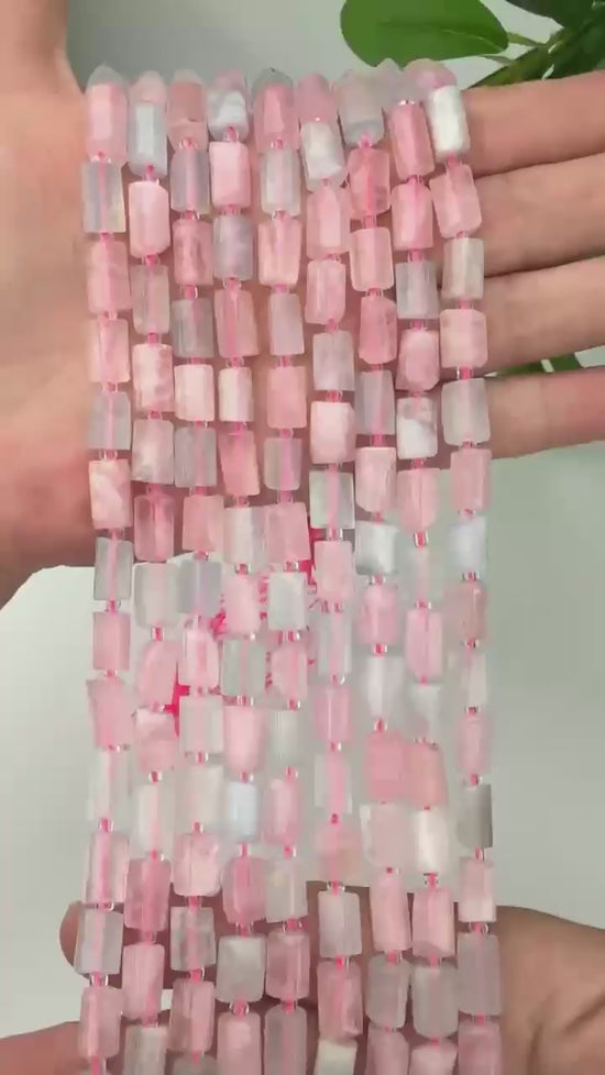 Pink Blue Morganite Faceted Tube Beads Size 12x8mm Jewelry Making 15.5 Inch Strand