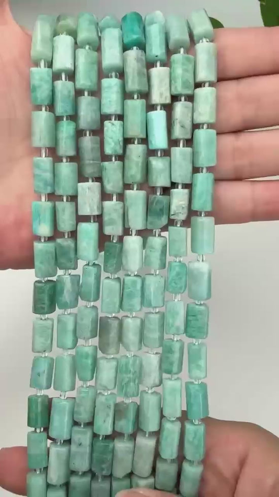 Blue Amazonite Faceted Tube Beads Size 12x8mm Jewelry Making 15.5 Inch Strand