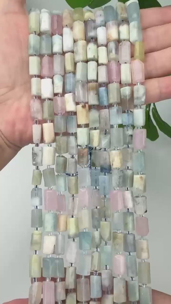 Colorful Morganite Faceted Tube Beads Size 12x8mm Jewelry Making 15.5 Inch Strand