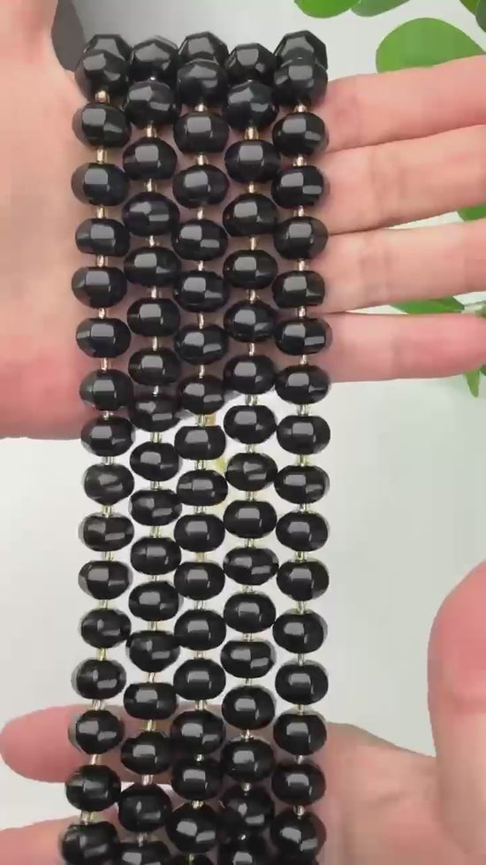 Black Obsidian Pumpkin Rondelle Beads Jewelry Making Size 12x8mm 15" Strand