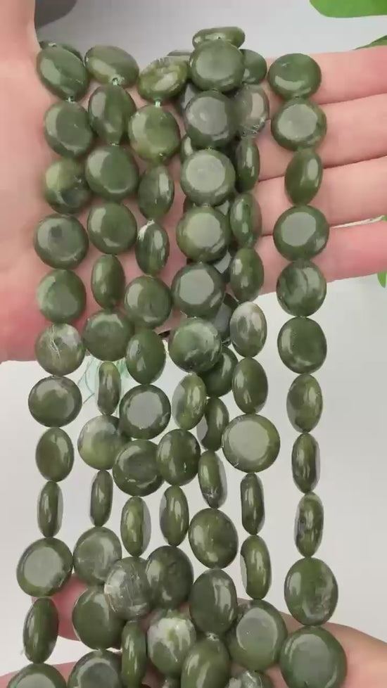 South Green Jade Smooth Coin Beads Size 15mm Jewelry Making 15 Inch Strand