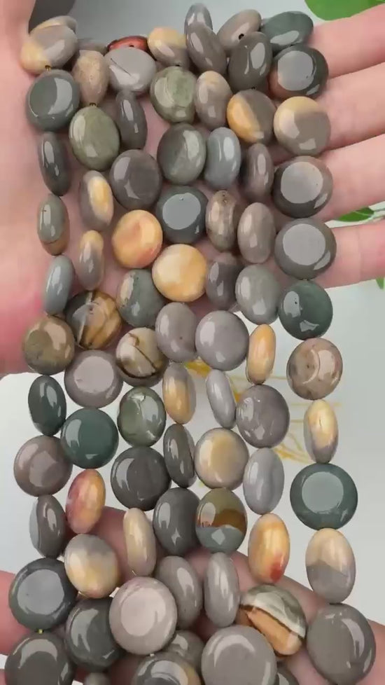 American Picture Jasper Smooth Coin Beads Size 15mm Jewelry Making 15 Inch Strand