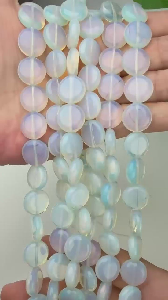 Opalite Smooth Coin Beads Size 15mm Jewelry Making 15 Inch Strand