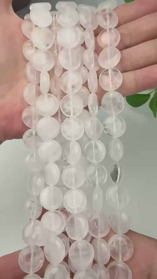Clear Quartz Smooth Coin Beads Size 15mm Jewelry Making 15 Inch Strand